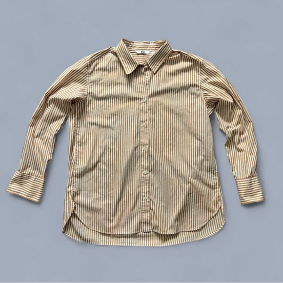 Burnt orange UNIQLO striped button-up shirt - casual fit - Picture 1 of 5